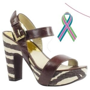 Michael Kors Ivana Platform Zebra Stripe Sandals Brown Leather Sz 5.5